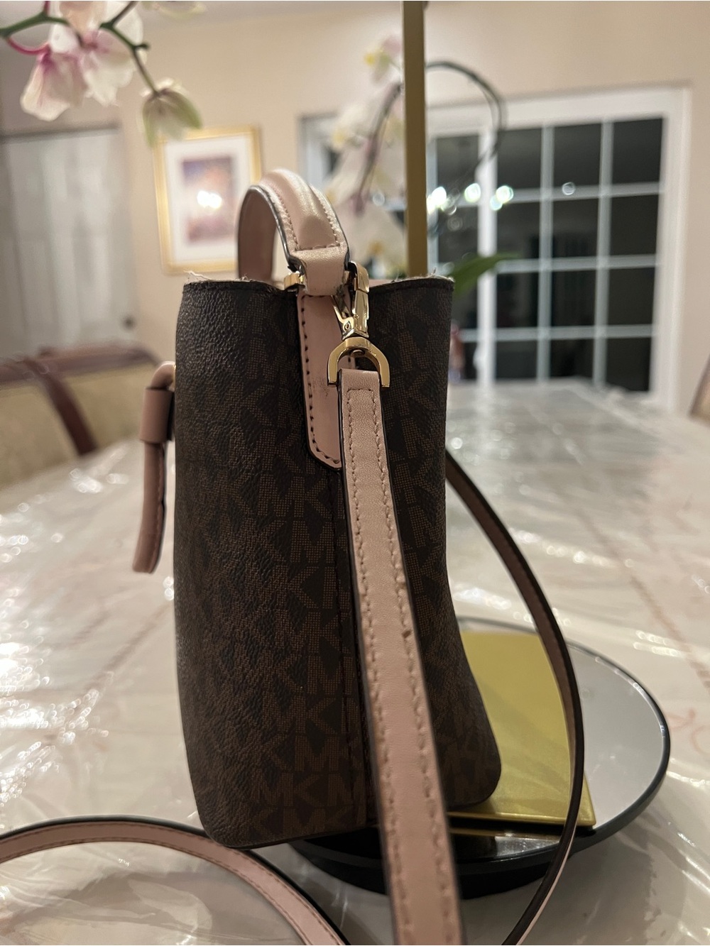 Michael Kors Signature Bucket Crossbody Bag & Wallet Set Blush Pink Brown MK - Picture 7 of 13